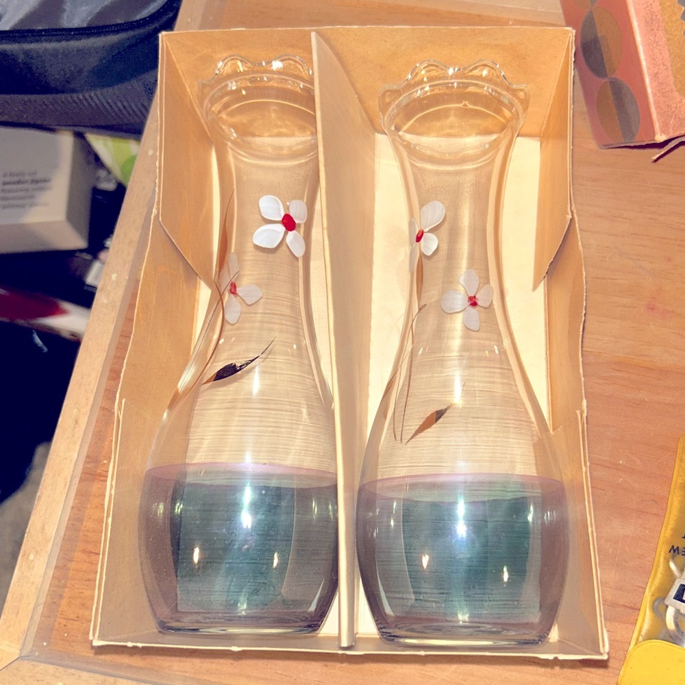 MCM Bartlett Collins Hand Painted Blue Bottom Vase Set